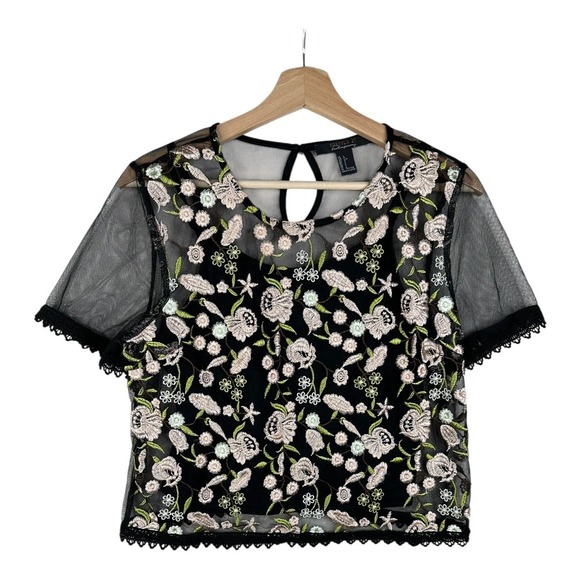 Forever 21 Tops - Forever‎ 21 Contemporary Floral Embroidered Cami Sheer Blouse size Large Black